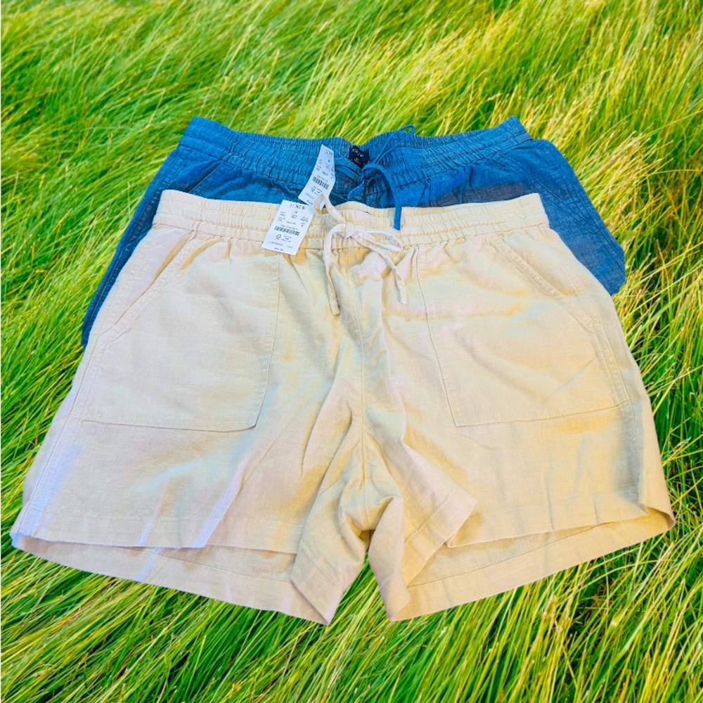 J Crew New With Tags Linen Drawstring Women’s Shorts Med. - 2 Pair